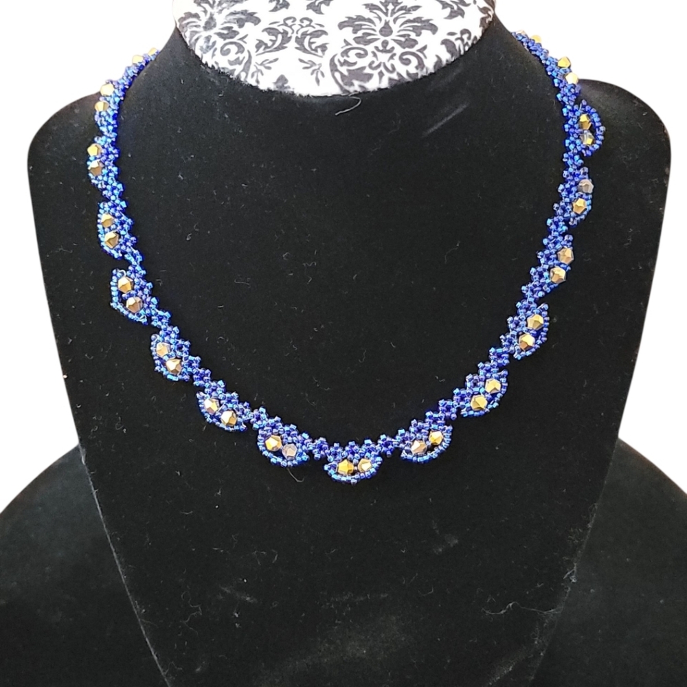 Artisan Handmade Elegant Blue & Gold Beaded Necklace